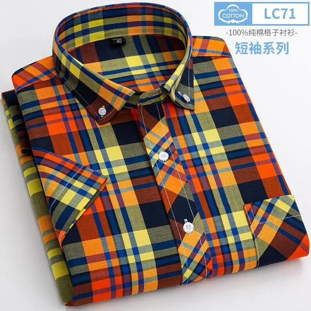 Xituodai New Arrival Fashion Super Large Summer 100% Cotton Plaid Young Men Summer Short Sleeve Casual Shirts Plus Size S-5XL 6X