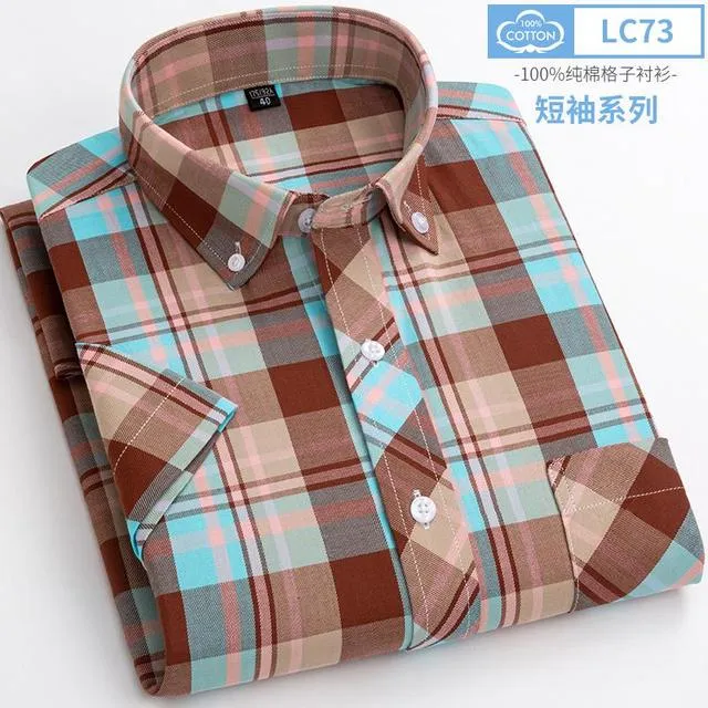 Xituodai New Arrival Fashion Super Large Summer 100% Cotton Plaid Young Men Summer Short Sleeve Casual Shirts Plus Size S-5XL 6X