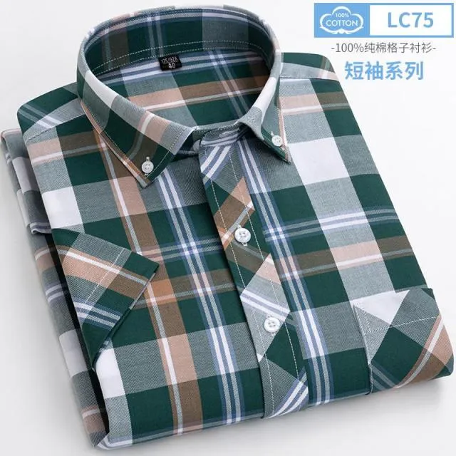 Xituodai New Arrival Fashion Super Large Summer 100% Cotton Plaid Young Men Summer Short Sleeve Casual Shirts Plus Size S-5XL 6X