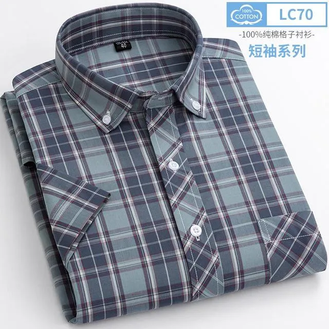 Xituodai New Arrival Fashion Super Large Summer 100% Cotton Plaid Young Men Summer Short Sleeve Casual Shirts Plus Size S-5XL 6X