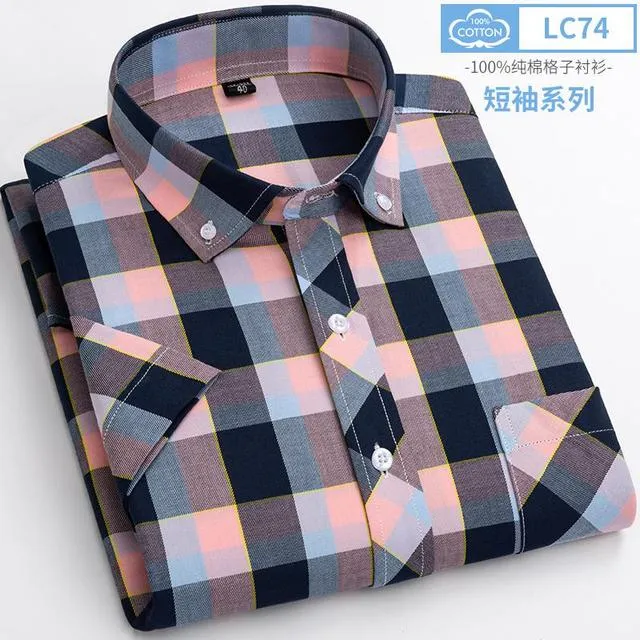 Xituodai New Arrival Fashion Super Large Summer 100% Cotton Plaid Young Men Summer Short Sleeve Casual Shirts Plus Size S-5XL 6X