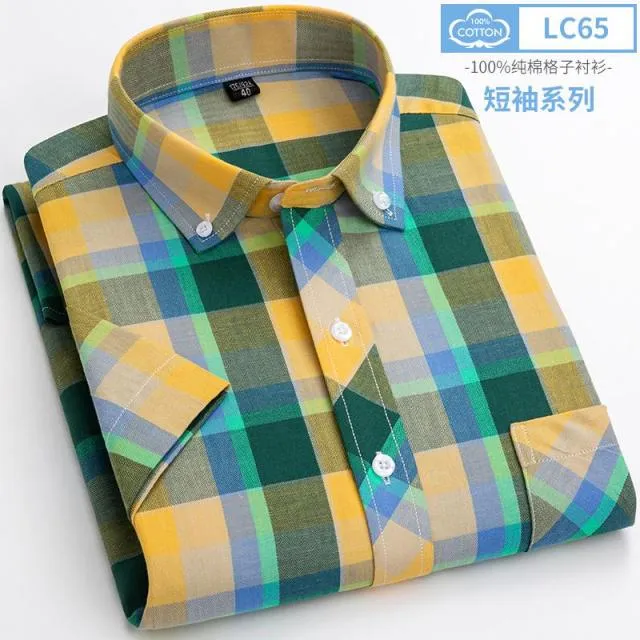 Xituodai New Arrival Fashion Super Large Summer 100% Cotton Plaid Young Men Summer Short Sleeve Casual Shirts Plus Size S-5XL 6X