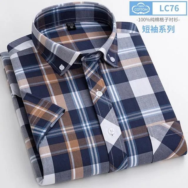 Xituodai New Arrival Fashion Super Large Summer 100% Cotton Plaid Young Men Summer Short Sleeve Casual Shirts Plus Size S-5XL 6X