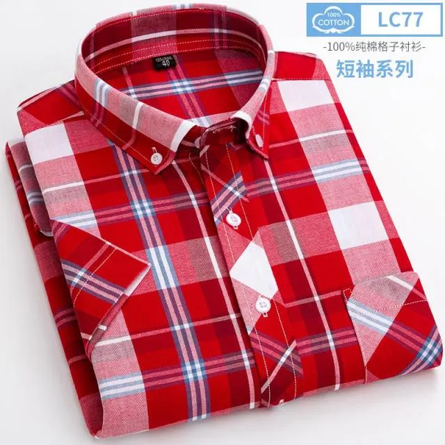 Xituodai New Arrival Fashion Super Large Summer 100% Cotton Plaid Young Men Summer Short Sleeve Casual Shirts Plus Size S-5XL 6X