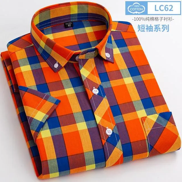 Xituodai New Arrival Fashion Super Large Summer 100% Cotton Plaid Young Men Summer Short Sleeve Casual Shirts Plus Size S-5XL 6X