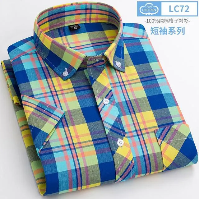 Xituodai New Arrival Fashion Super Large Summer 100% Cotton Plaid Young Men Summer Short Sleeve Casual Shirts Plus Size S-5XL 6X