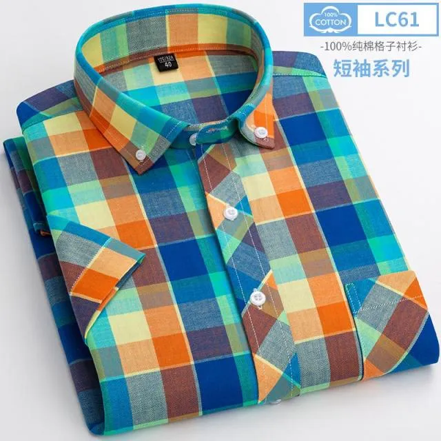 Xituodai New Arrival Fashion Super Large Summer 100% Cotton Plaid Young Men Summer Short Sleeve Casual Shirts Plus Size S-5XL 6X