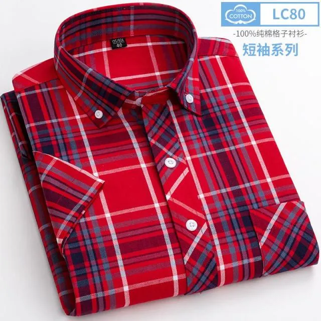 Xituodai New Arrival Fashion Super Large Summer 100% Cotton Plaid Young Men Summer Short Sleeve Casual Shirts Plus Size S-5XL 6X