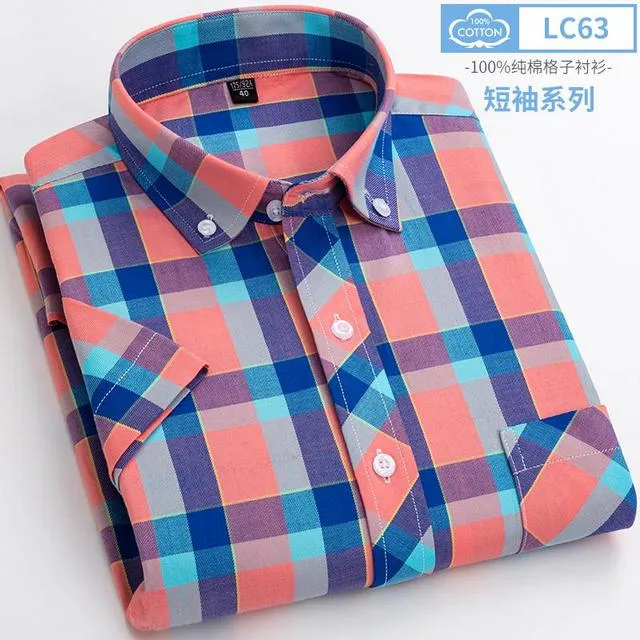 Xituodai New Arrival Fashion Super Large Summer 100% Cotton Plaid Young Men Summer Short Sleeve Casual Shirts Plus Size S-5XL 6X