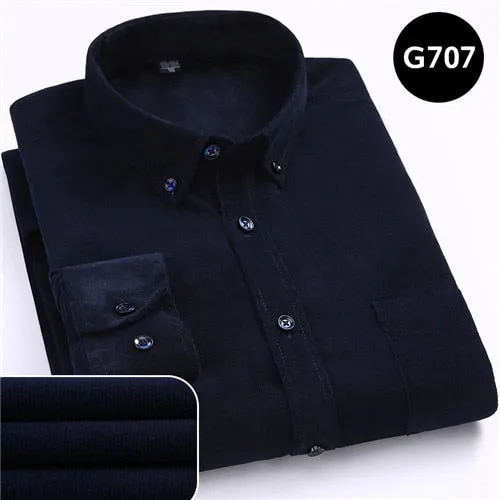 Xituodai Plus Size 6xl Autumn/winter Warm Quality 100%cotton Corduroy long sleeved button collar smart casual shirts for men com