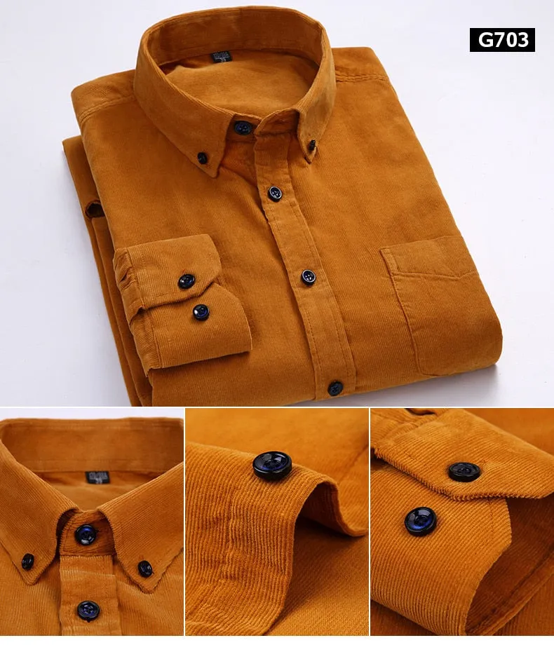 Xituodai Plus Size 6xl Autumn/winter Warm Quality 100%cotton Corduroy long sleeved button collar smart casual shirts for men com