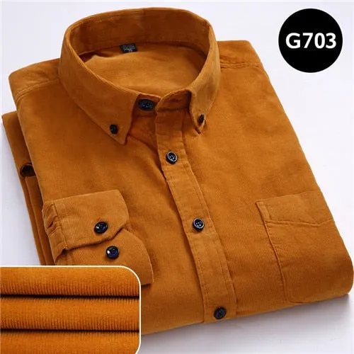 Xituodai Plus Size 6xl Autumn/winter Warm Quality 100%cotton Corduroy long sleeved button collar smart casual shirts for men com