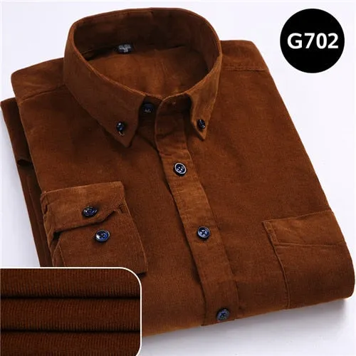 Xituodai Plus Size 6xl Autumn/winter Warm Quality 100%cotton Corduroy long sleeved button collar smart casual shirts for men com