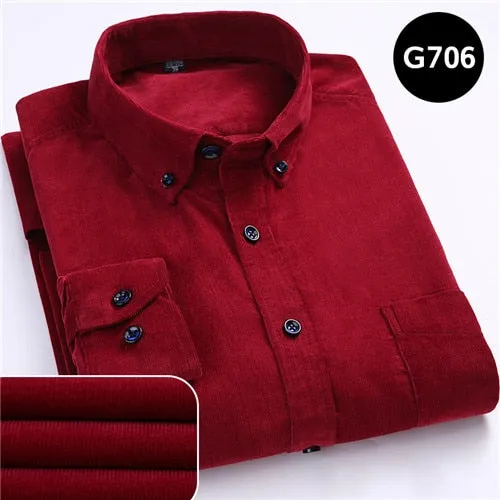 Xituodai Plus Size 6xl Autumn/winter Warm Quality 100%cotton Corduroy long sleeved button collar smart casual shirts for men com