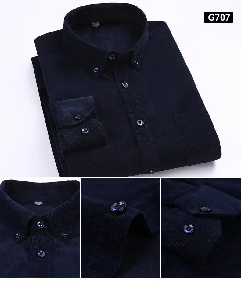 Xituodai Plus Size 6xl Autumn/winter Warm Quality 100%cotton Corduroy long sleeved button collar smart casual shirts for men com