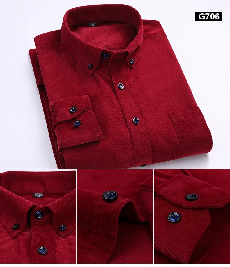 Xituodai Plus Size 6xl Autumn/winter Warm Quality 100%cotton Corduroy long sleeved button collar smart casual shirts for men com