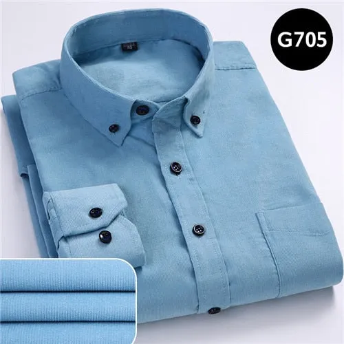 Xituodai Plus Size 6xl Autumn/winter Warm Quality 100%cotton Corduroy long sleeved button collar smart casual shirts for men com