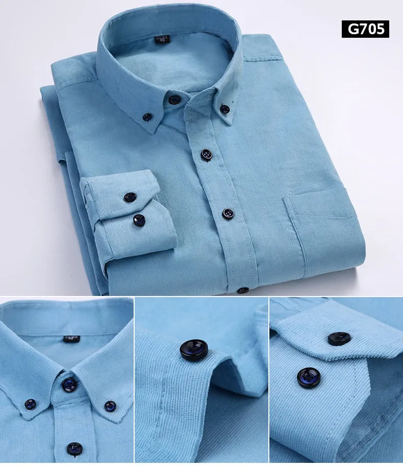 Xituodai Plus Size 6xl Autumn/winter Warm Quality 100%cotton Corduroy long sleeved button collar smart casual shirts for men com