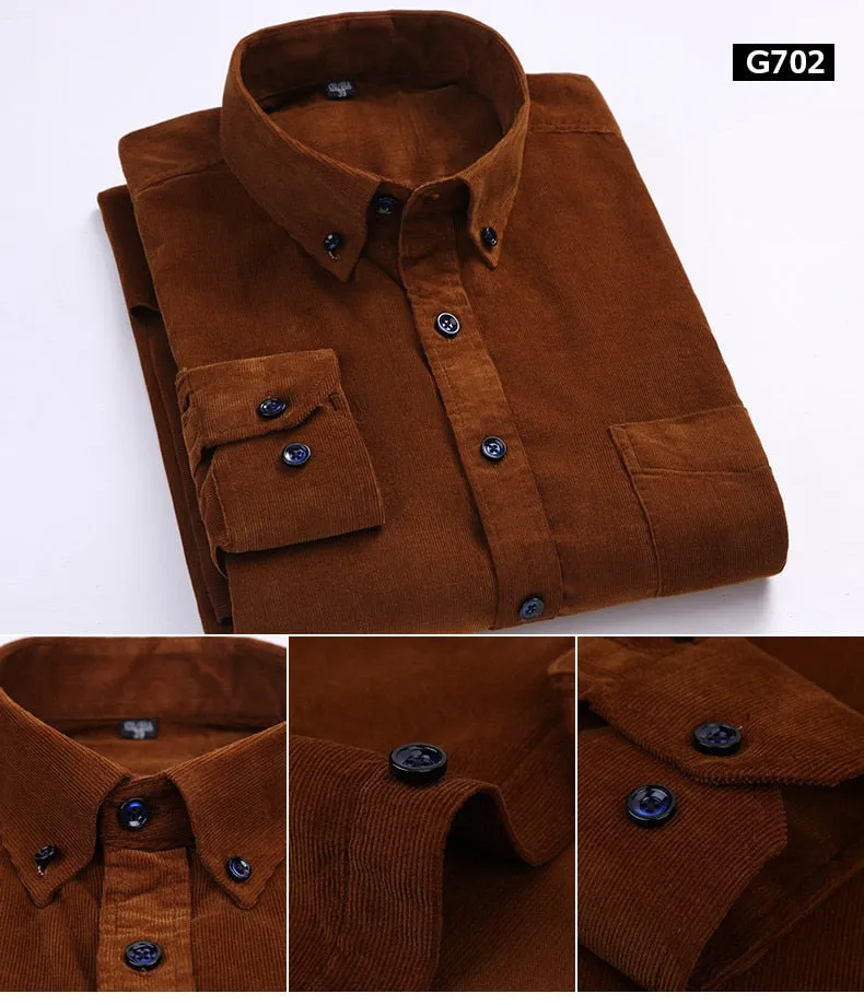 Xituodai Plus Size 6xl Autumn/winter Warm Quality 100%cotton Corduroy long sleeved button collar smart casual shirts for men com