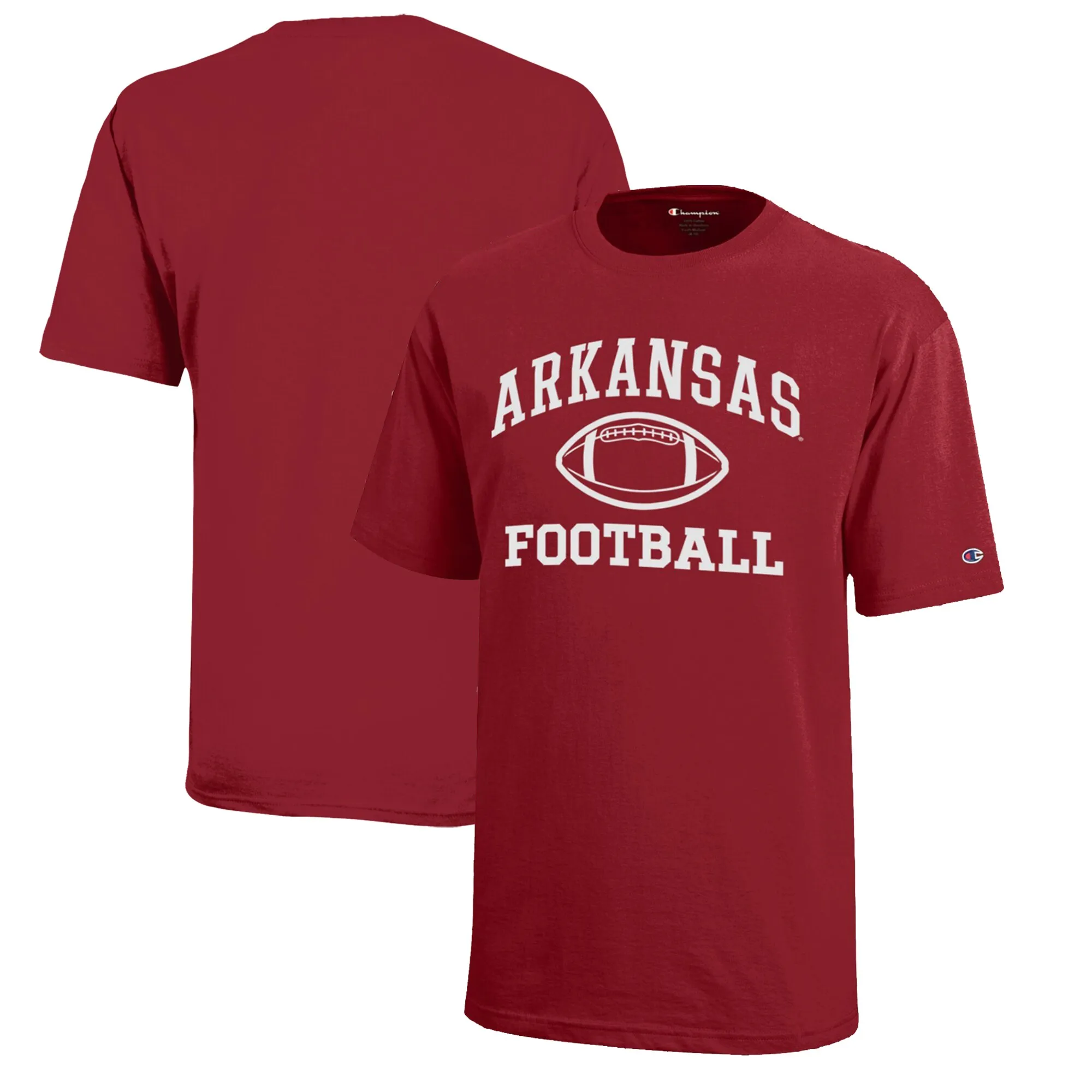 Youth Champion  Cardinal Arkansas Razorbacks Icon Logo Football T-Shirt