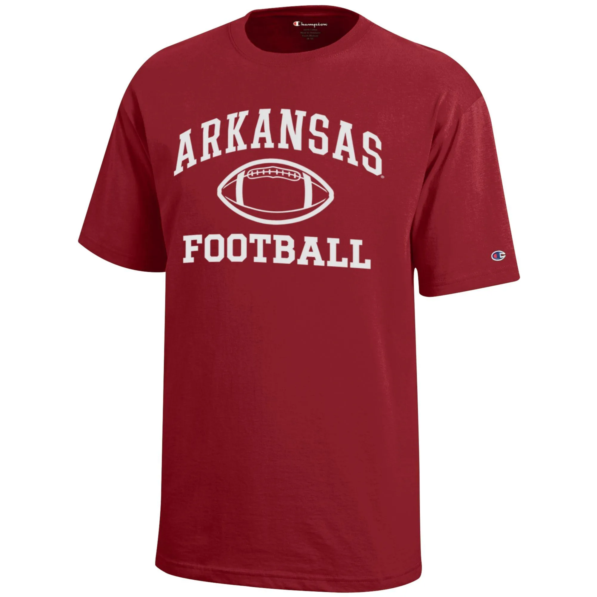 Youth Champion  Cardinal Arkansas Razorbacks Icon Logo Football T-Shirt