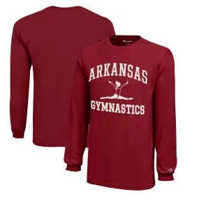 Youth Champion  Cardinal Arkansas Razorbacks Icon Logo Long Sleeve Gymnastics T-Shirt