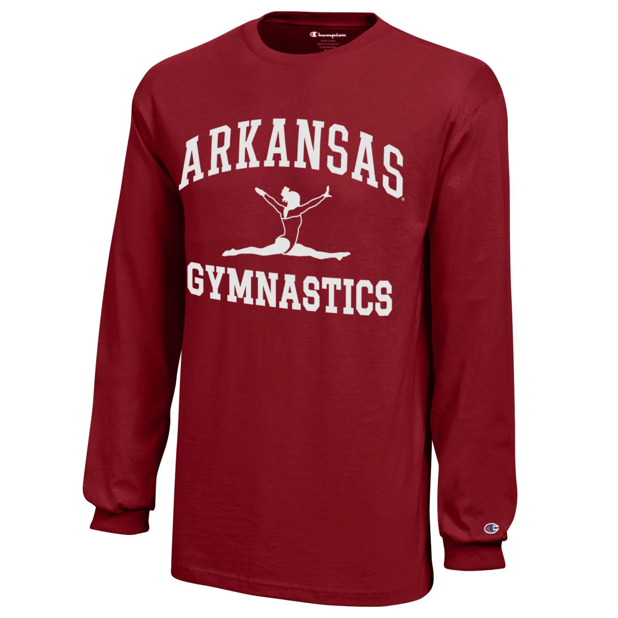 Youth Champion  Cardinal Arkansas Razorbacks Icon Logo Long Sleeve Gymnastics T-Shirt