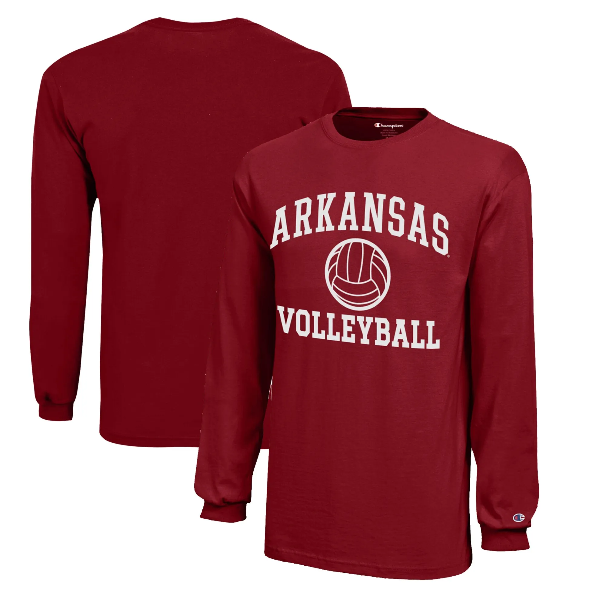 Youth Champion  Cardinal Arkansas Razorbacks Icon Logo Long Sleeve Volleyball T-Shirt