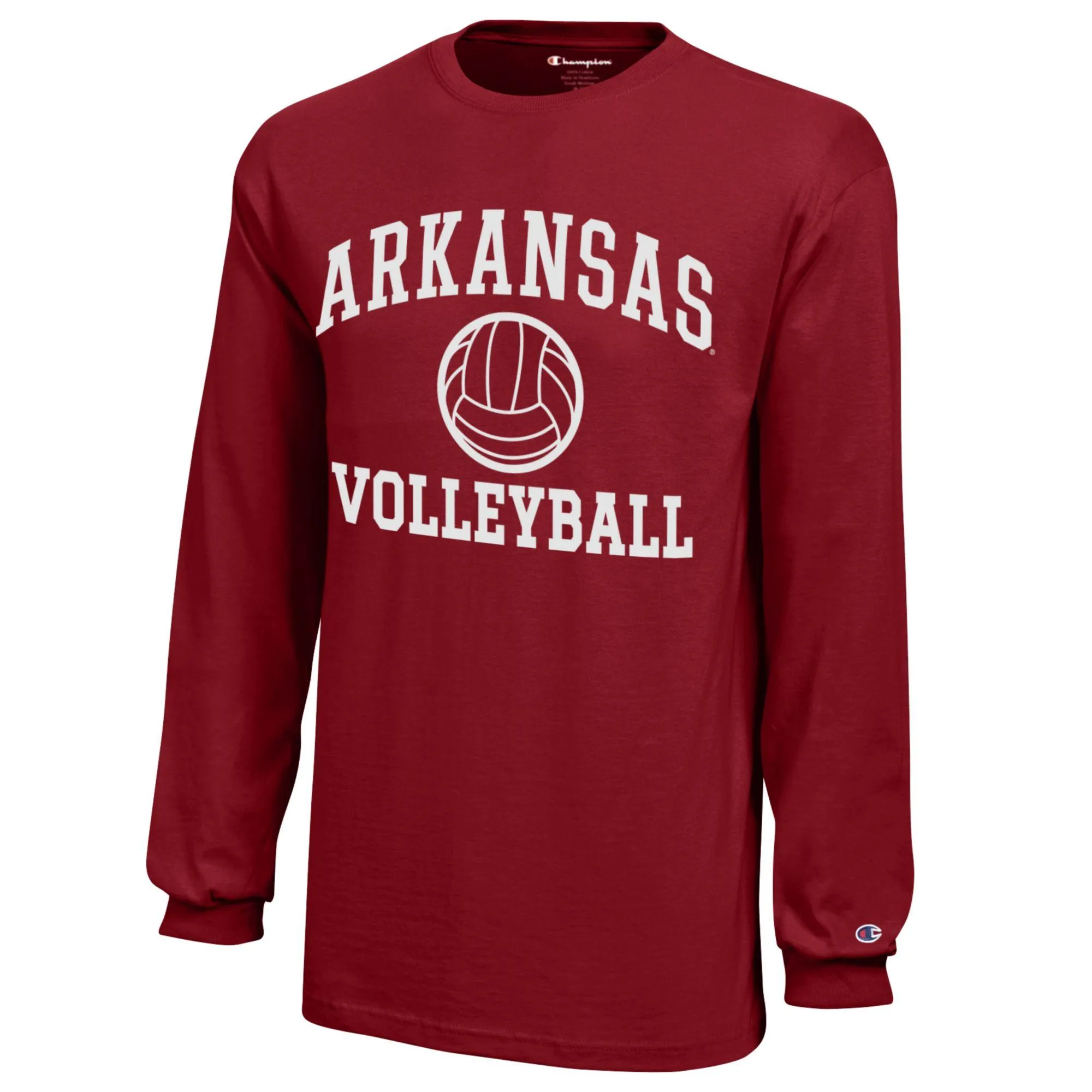 Youth Champion  Cardinal Arkansas Razorbacks Icon Logo Long Sleeve Volleyball T-Shirt