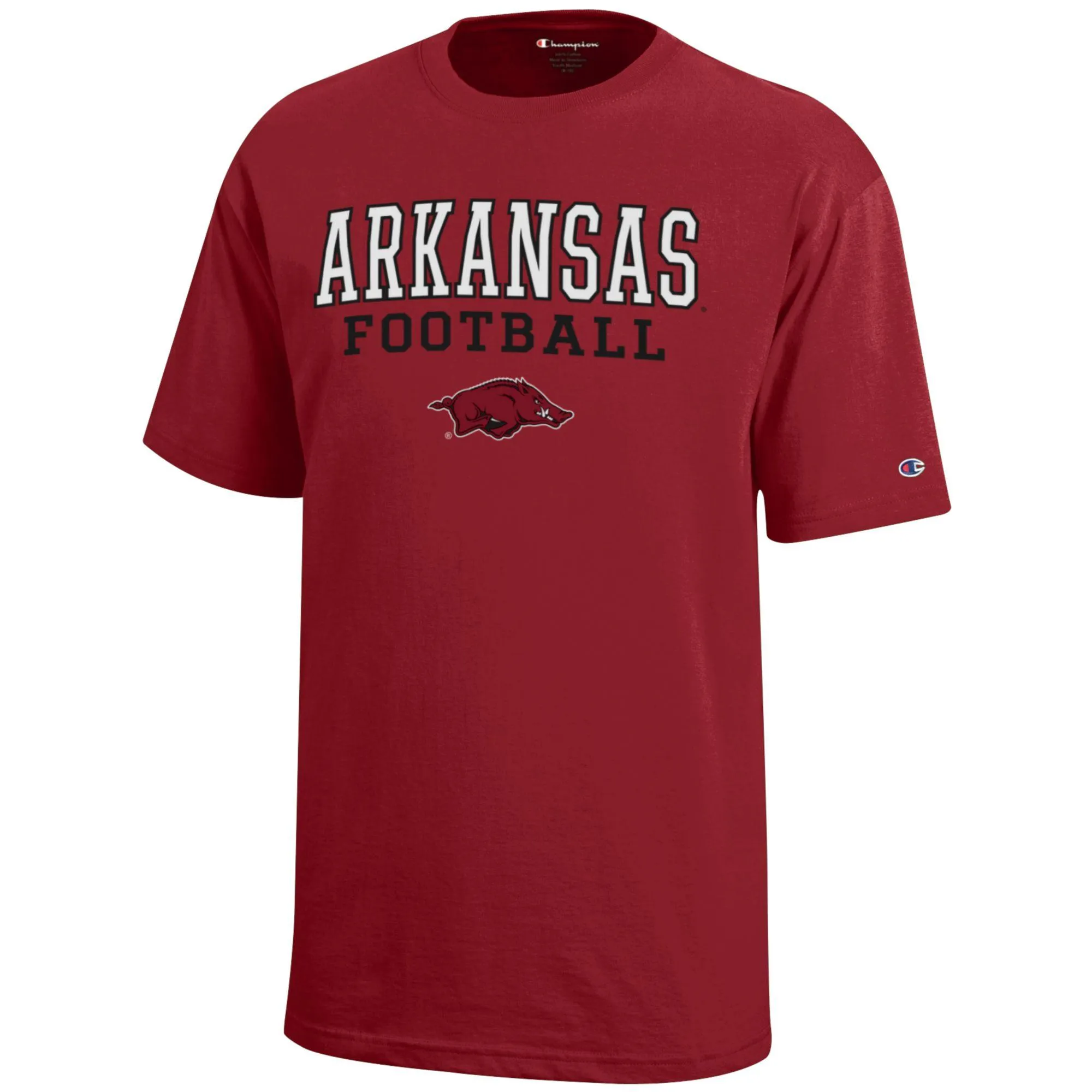 Youth Champion  Cardinal Arkansas Razorbacks Stacked Logo Football T-Shirt