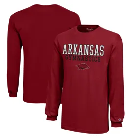 Youth Champion  Cardinal Arkansas Razorbacks Stacked Logo Long Sleeve Gymnastics Jersey T-Shirt