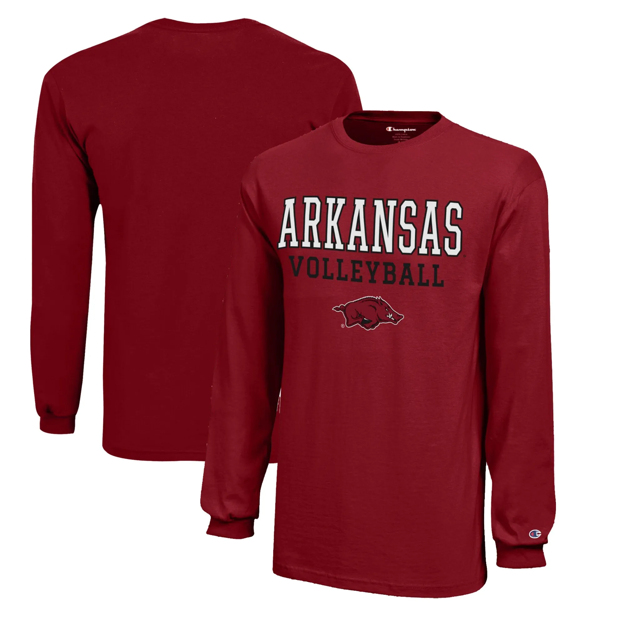 Youth Champion  Cardinal Arkansas Razorbacks Stacked Logo Long Sleeve Volleyball T-Shirt