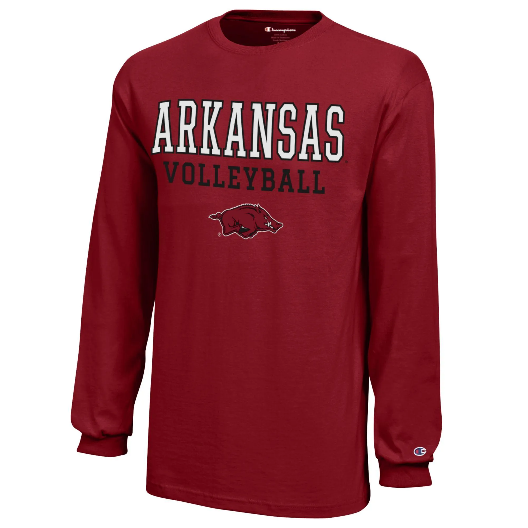 Youth Champion  Cardinal Arkansas Razorbacks Stacked Logo Long Sleeve Volleyball T-Shirt