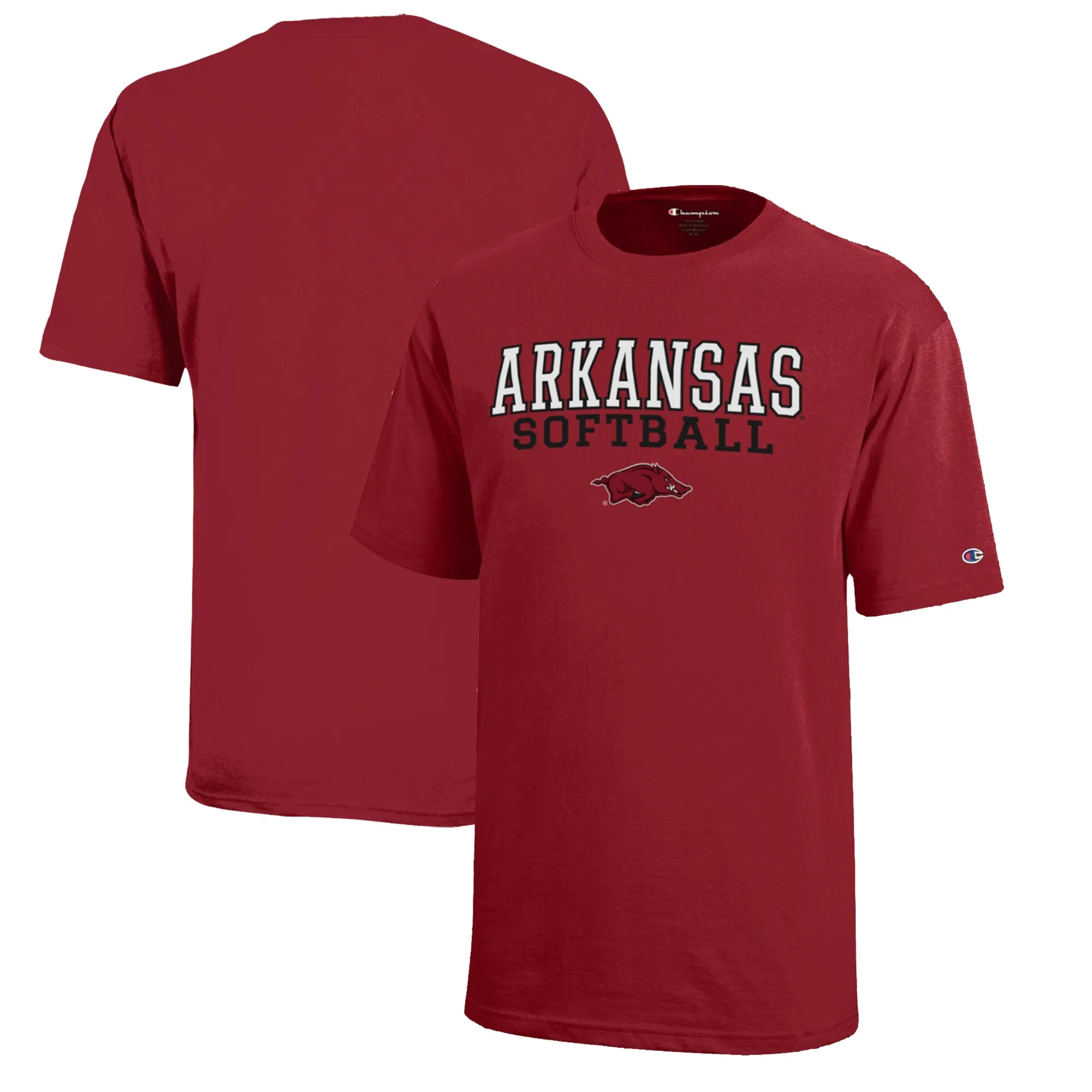 Youth Champion  Cardinal Arkansas Razorbacks Stacked Logo Softball T-Shirt