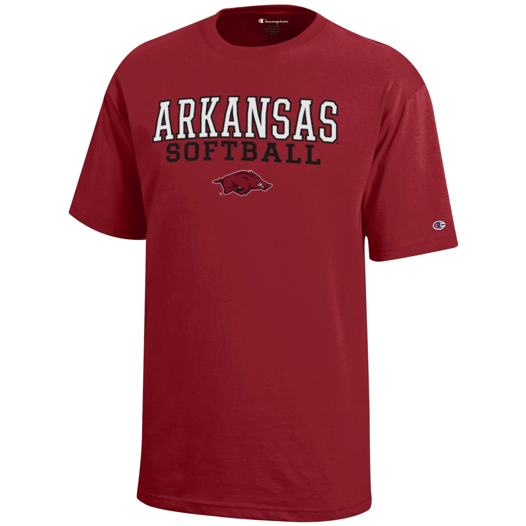 Youth Champion  Cardinal Arkansas Razorbacks Stacked Logo Softball T-Shirt