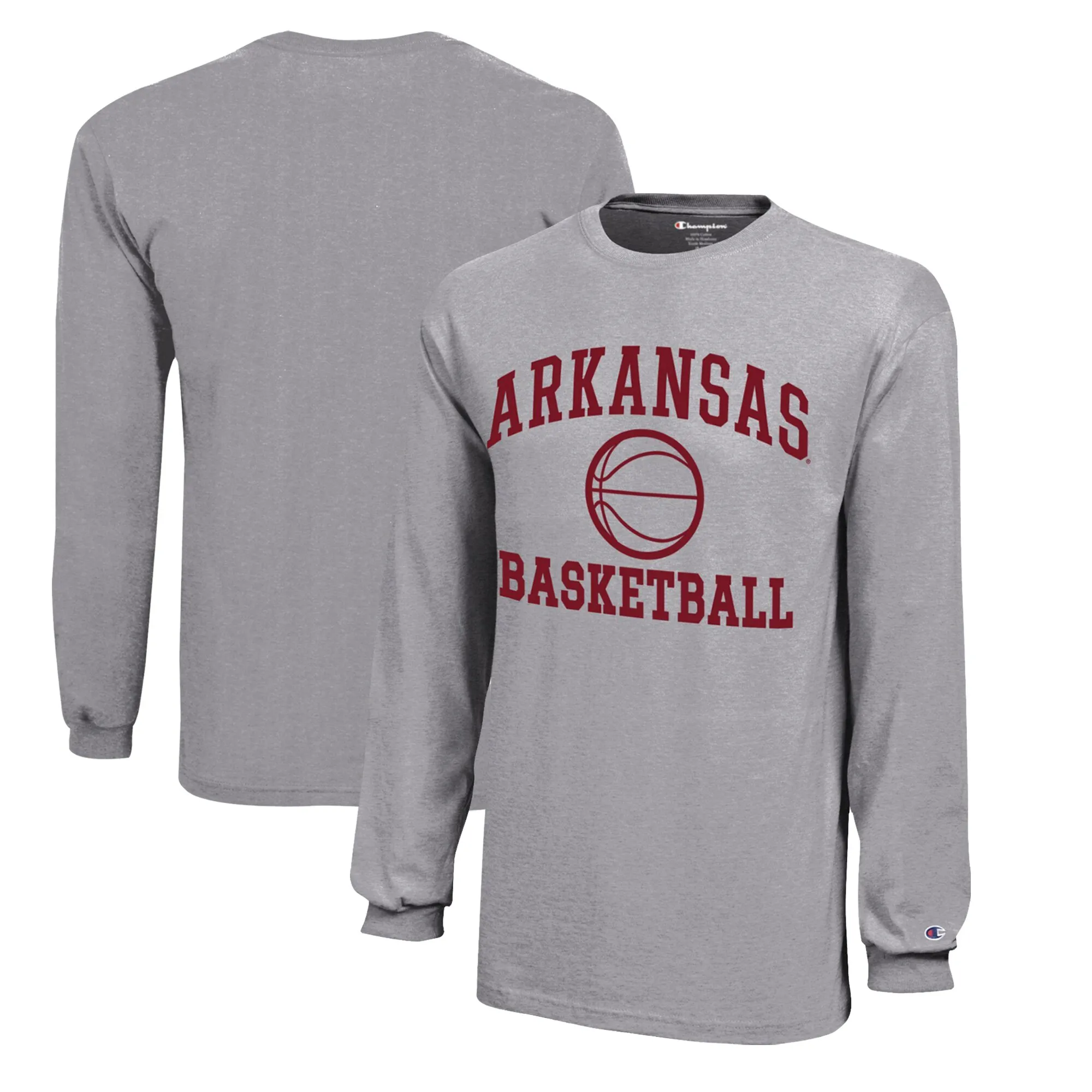 Youth Champion  Gray Arkansas Razorbacks Icon Logo Long Sleeve Basketball T-Shirt