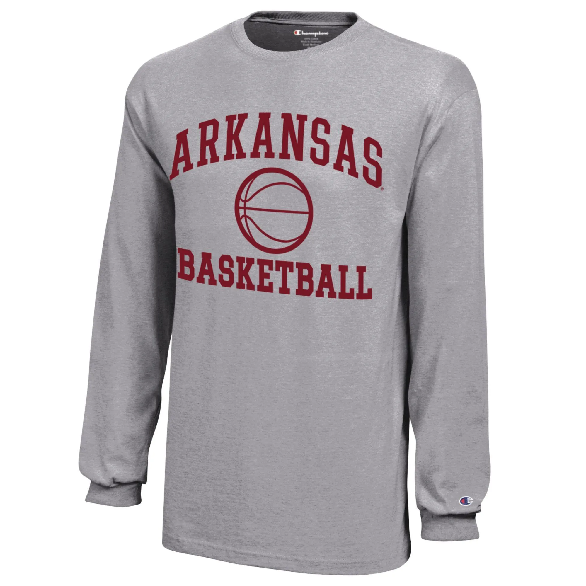 Youth Champion  Gray Arkansas Razorbacks Icon Logo Long Sleeve Basketball T-Shirt