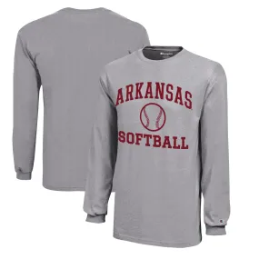 Youth Champion  Gray Arkansas Razorbacks Icon Logo Long Sleeve Softball T-Shirt