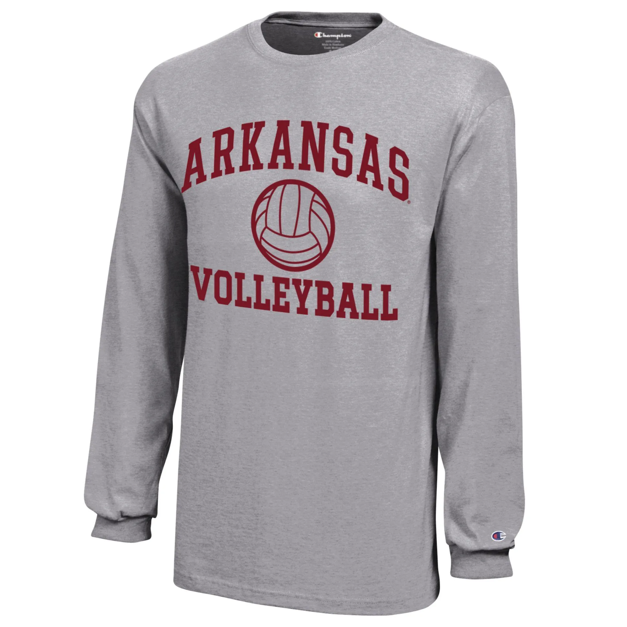 Youth Champion  Gray Arkansas Razorbacks Icon Logo Long Sleeve Volleyball T-Shirt