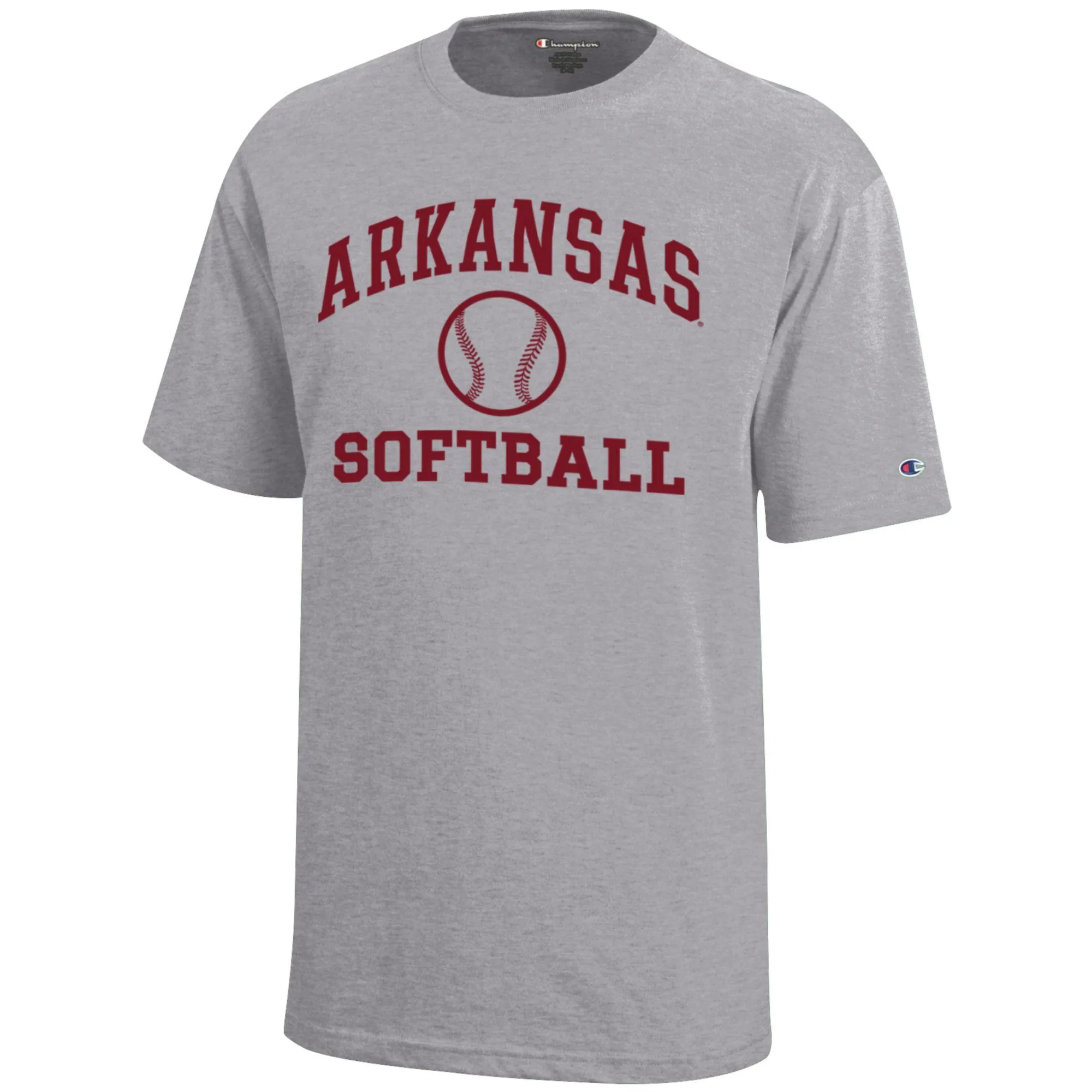 Youth Champion  Gray Arkansas Razorbacks Icon Logo Softball T-Shirt