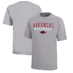 Youth Champion  Gray Arkansas Razorbacks Stacked Logo Baseball T-Shirt