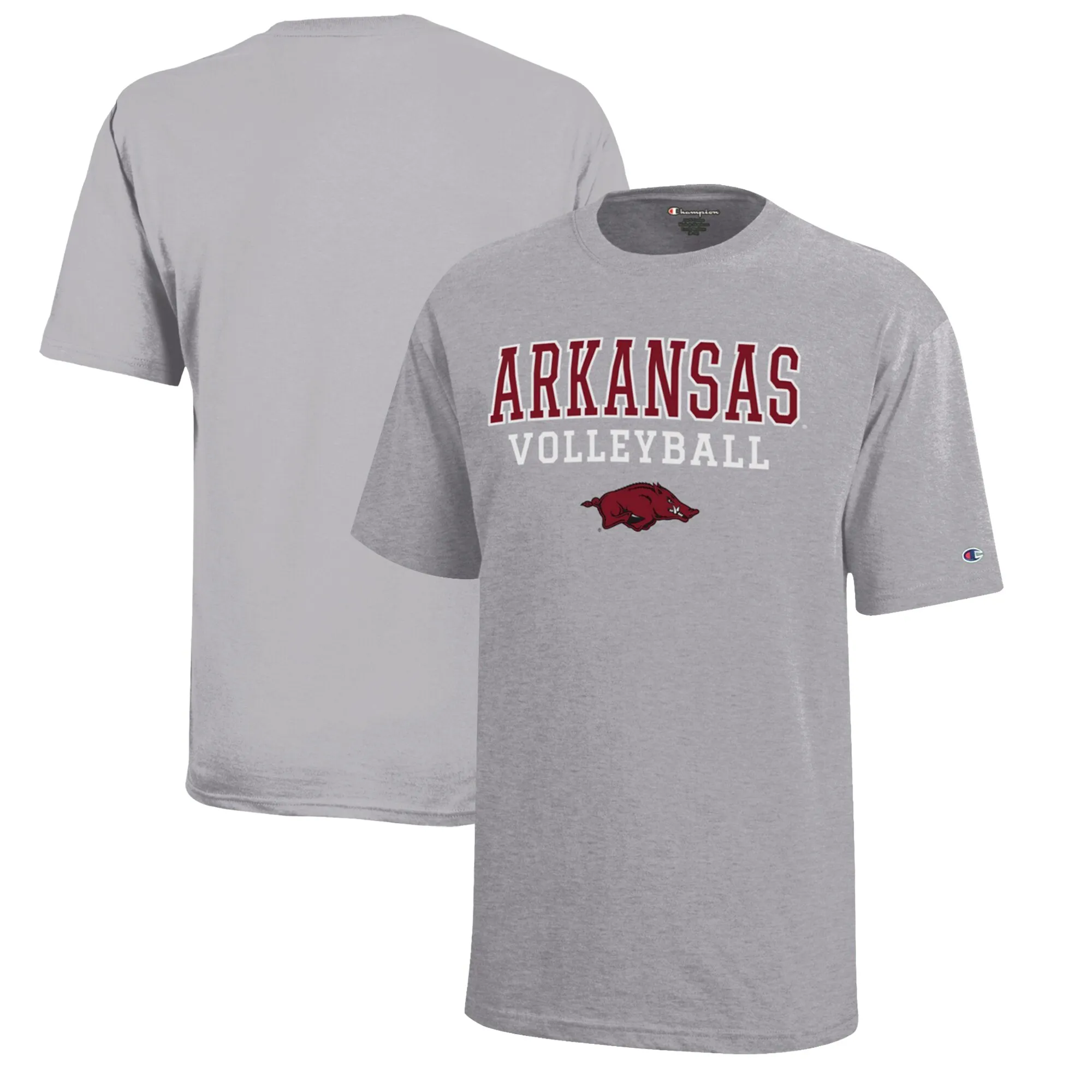 Youth Champion  Gray Arkansas Razorbacks Stacked Logo Volleyball T-Shirt