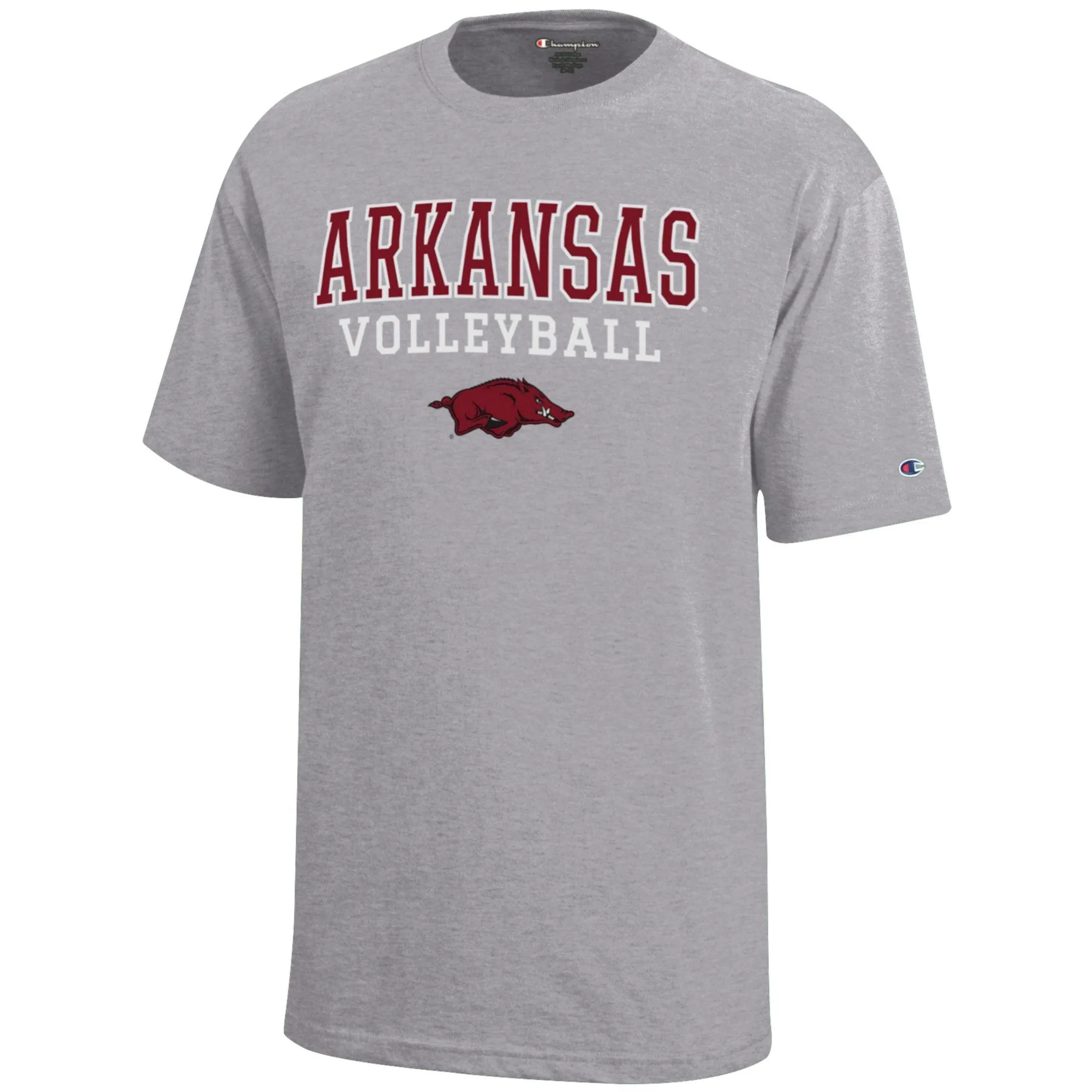 Youth Champion  Gray Arkansas Razorbacks Stacked Logo Volleyball T-Shirt