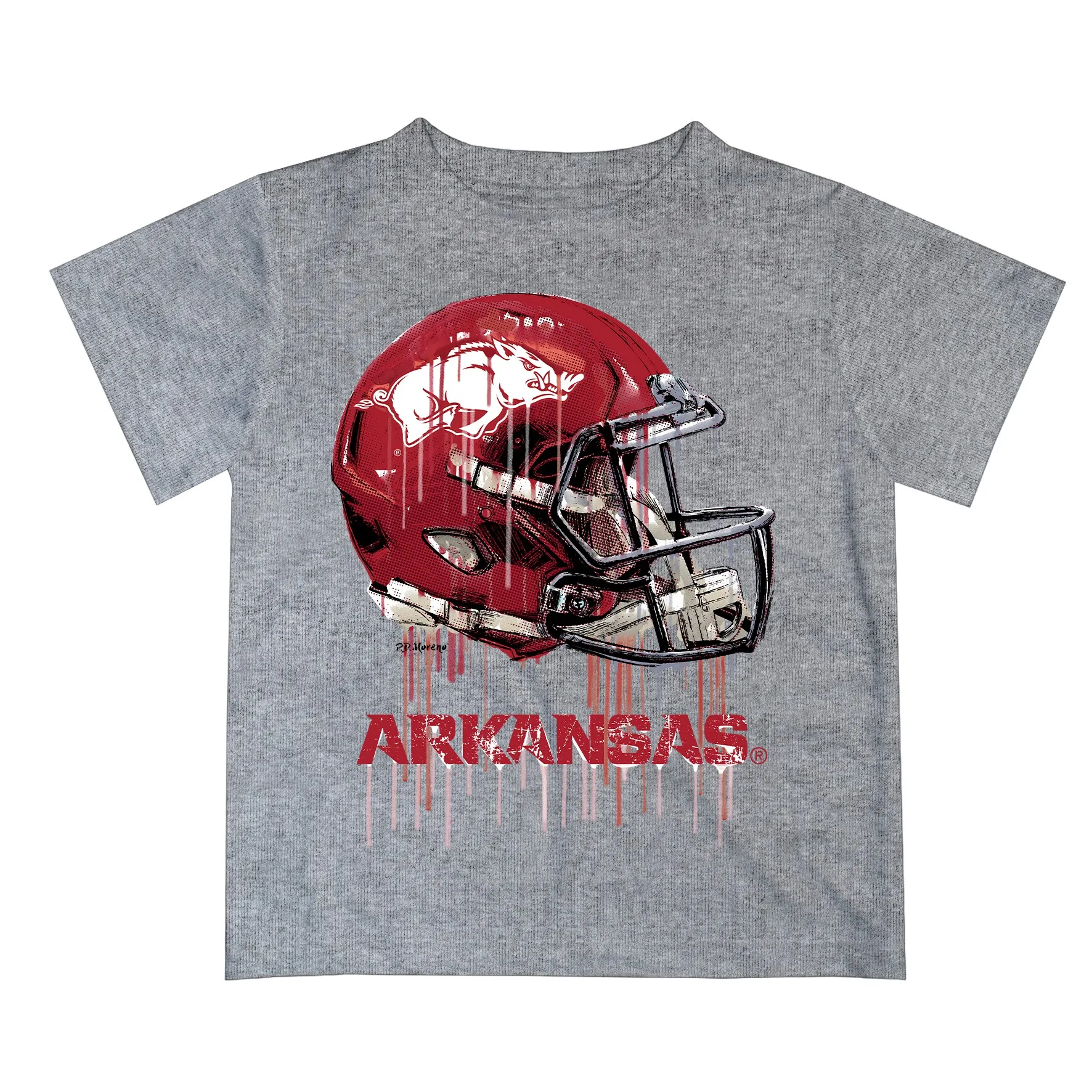 Youth Gray Arkansas Razorbacks Team Logo Dripping Helmet T-Shirt