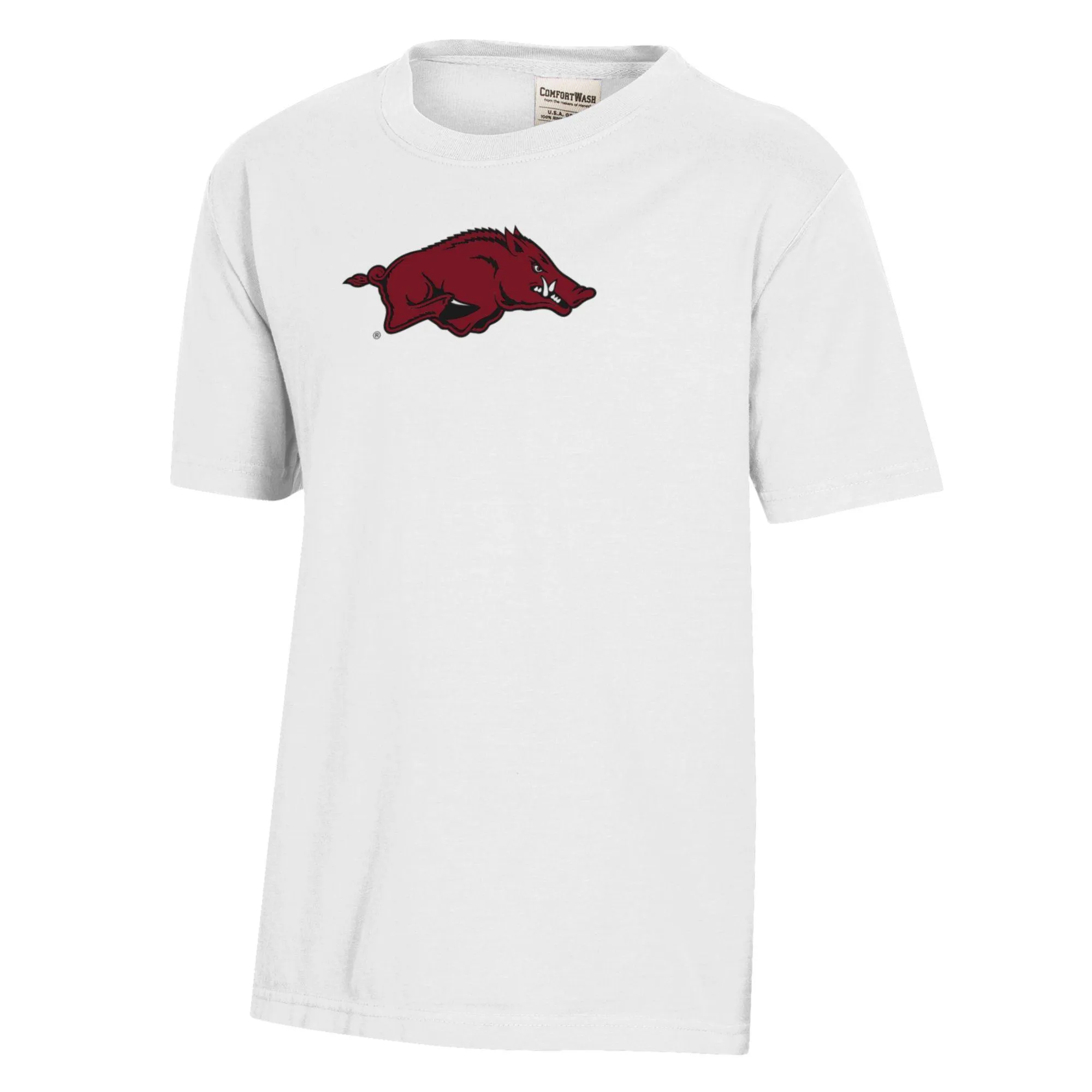 Youth  White Arkansas Razorbacks Logo Comfort Wash T-Shirt